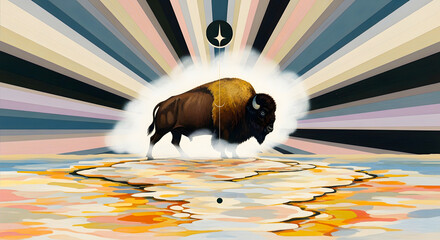 Bison Majesty An Artistic Interpretation of Wildlife with Celestial Symbolism