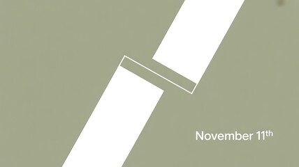 Abstract graphic with white shapes and text november 11th