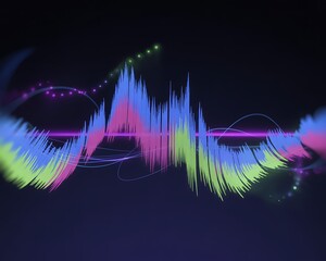Abstract colorful sound wave visualization with glowing particles
