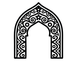 Ornate Arabic Arch Line Art Vector: Intricate Moorish and Indian Architectural Design Element