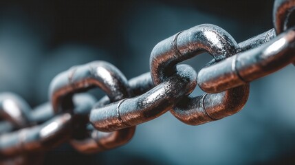 Extreme close-up view of heavy-duty, weathered metal chain links