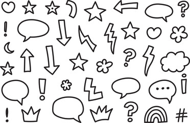 Hand Drawn Doodle Vector Set With Stars Arrows Speech Bubbles And Fun Symbols