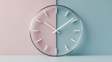 Minimal translucent clock face with empty center for text on clean pastel background