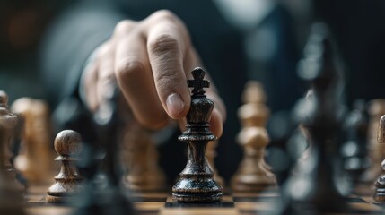 a businessman makes a strategic chess move demonstrating intellect focus and foresight he exemplifies the art of strategic planning and decisionmaking in a business environment 