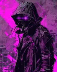 Cyberpunk Vigilante in Neon Cityscape