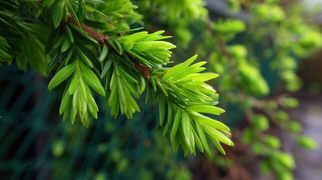 Fresh lime green shoots of yew in May