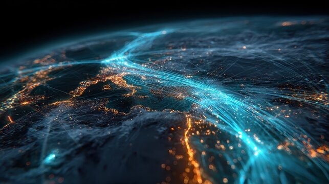 futuristic 3d holographic map displays glowing supply chain pathways global warehouses digital network visualizes connectivity transportation routes modern technology optimizes logistics