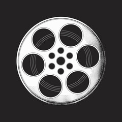 Retro Film Reel Illustration on Dark Background Depicting Classic Cinema Memories and Nostalgia for Film Industry