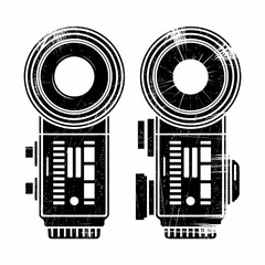 Vintage Film Camera Illustration with Distressed Texture and Retro Design Black and White Photography Style Graphic