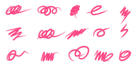 Pink Brush Stroke Scribble Set on White Background