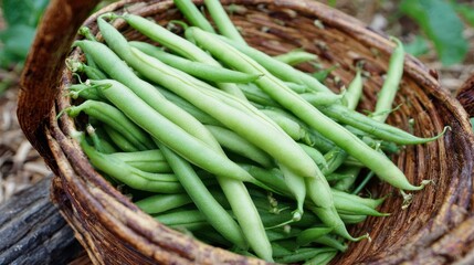 Freshly harvested green beans from the garden