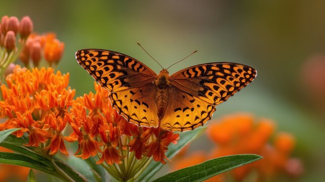 Fritillary butterfly on milkweed Marion County Illinois