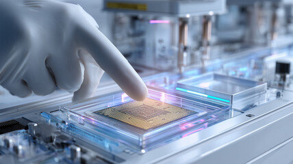 薄灰の手袋の指先がCPUの接点に触れる瞬間