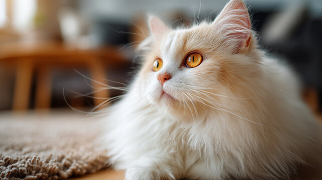 長毛の猫が優雅に見つめるひととき