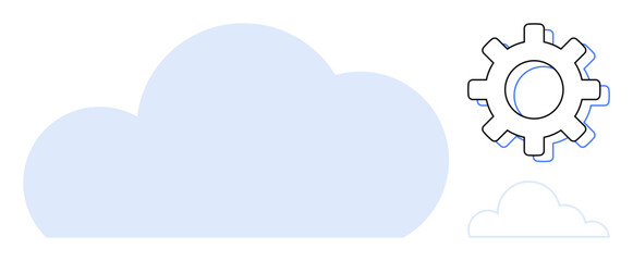Large translucent cloud and gear element illustrating system setup, cloud computing, data integration, or tech upgrades. Ideal for networking, storage, automation, development, innovation solutions