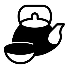 Obraz premium Teapot and cup with herbal tea solid icon, japanese food concept. Vector graphics. Tea cup and pot, beverage sign on white background, style icon mobile or web design
