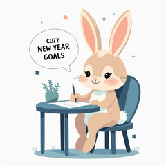 Bunny Writing New Year Resolutions