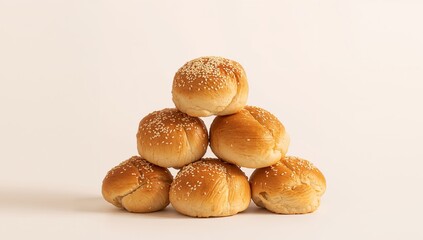 Golden Buns. A Stacked Delight with Sesame Seeds and Soft Light Textures.