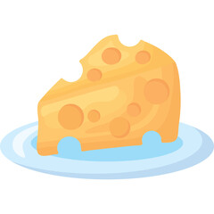 A Delicious Wedge Of Swiss Cheese With Round Holes Rests On A Light Blue Plate Against A Transparent Background