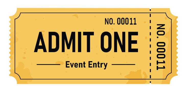 Vintage Admit One Ticket Nostalgic Event Pass Golden Ticket Retro Style Numbered Graphic Resource Design Element Event