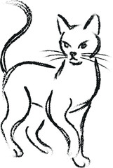 Cat silhouette vector. Dynamic Cat silhouette created with a rough brush, isolated on a white background.	