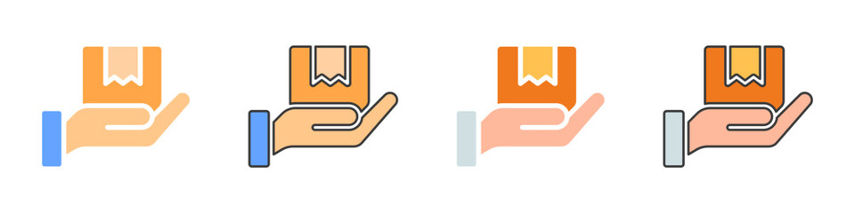 Hand holding package icon set. Hand holding box vector illustration