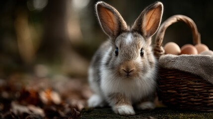 a cute baby bunny carrying an easter basket