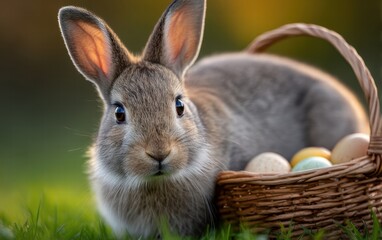 a cute baby bunny carrying an easter basket