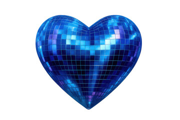 Blue disco ball heart showing sparkling reflections and mosaic pattern on a transparent background