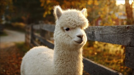 Obraz premium Image of an adorable fuzzy alpaca on the farm
