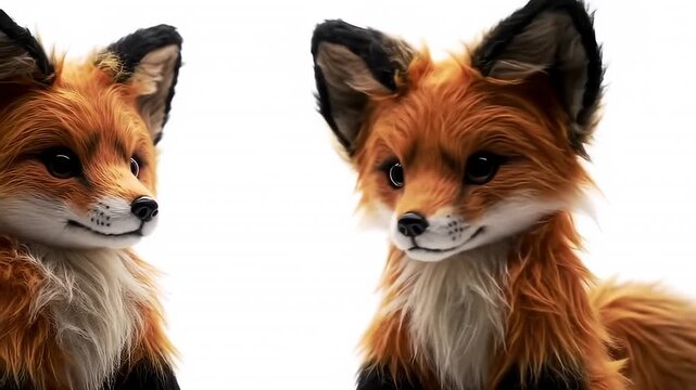 Animated fox compilation adorable mammal collection on white backdrop for digital arts, stock