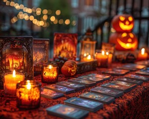 Halloween trivia game setup, festive spooky theme