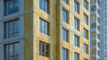Fototapeta premium building thermal insulation installation for facades using mineral wool in modern architecture during daylight hours