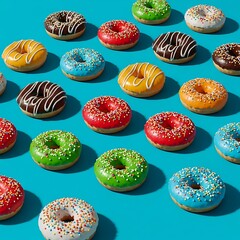 Assorted Donuts on Blue Colorful Confections Delight