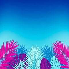 Vibrant Tropical Paradise Palm Leaves in a Gradient Sky