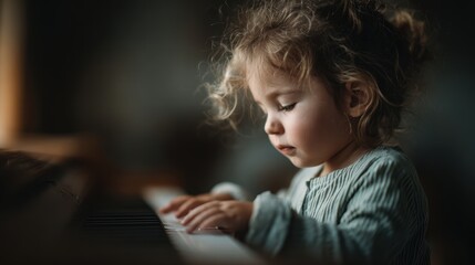 a young happy girl playing on the piano