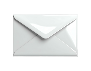 A glossy, pristine white envelope, front facing, set against a stark black background