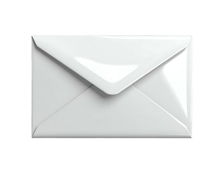 A glossy, pristine white envelope, front facing, set against a stark black background