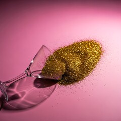 Gold Glitter Spilling From a Martini Glass on a Pink Background