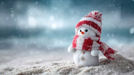 a snowman standing in a snowy field
