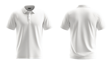 Front and back view of a white polo shirt isolated on transparent background
