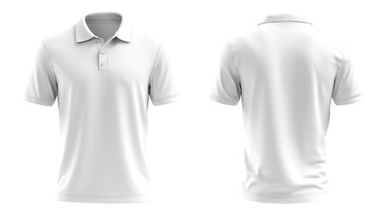 Front and back view of a white polo shirt isolated on transparent background