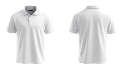 White polo shirt front and back view isolated on transparent background