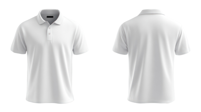 White polo shirt front and back view isolated on transparent background