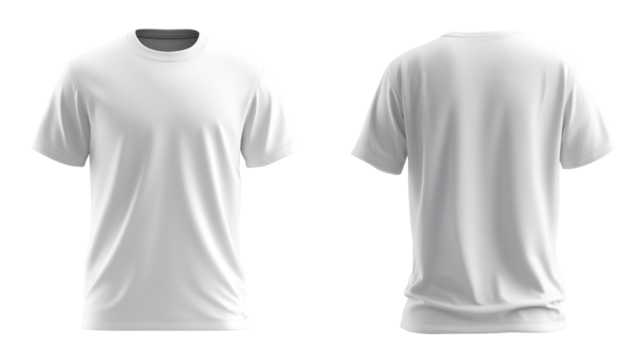 Front and back view of a plain white t shirt isolated on transparent background