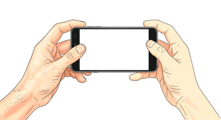  Engaging cartoon hands holding a modern smartphone with blank white screen ready for your app or game promotion, perfect for mobile interface mockups and technology demonstrations