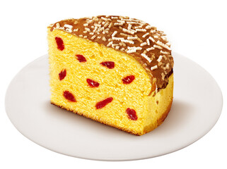 prato com fatia de bolo de páscoa com recheio de goiabada isolado em fundo transparente