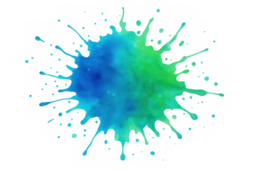 Vibrant blue and green watercolor paint splash creating an expressive artistic background with splatter texture