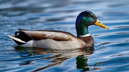 Obraz premium Male duck paddling in a lake
