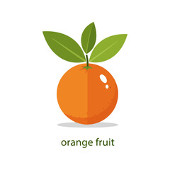 Delicious fresh orange fruit with vibrant green leaves, healthy natural citrus, simple flat vector icon